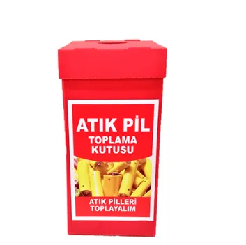 Atık Pil Kutusu Kırmızı (Tek Cephe Folyo Sıvama Baskı) 22.5x22.5x50cm