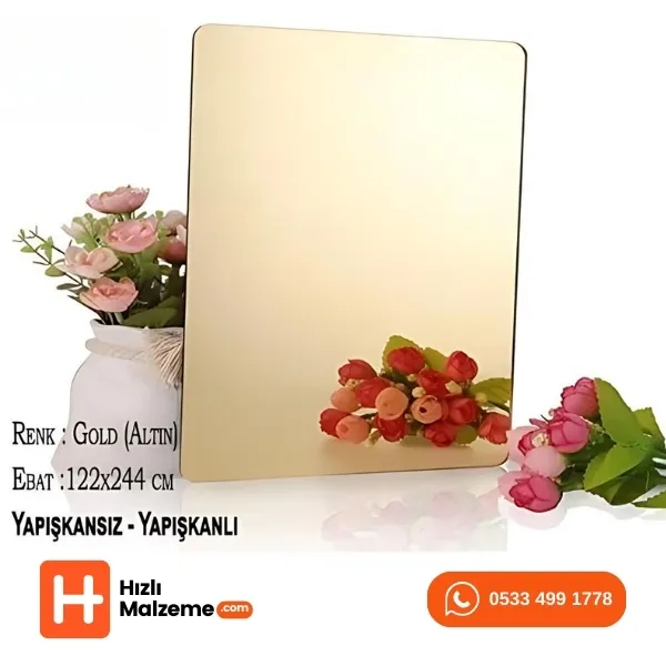 ( Özel Kesim Ebatlı ) 2.8 mm Altın Yapışkansız Ayna Pleksi Akrilik 122x244 cm
